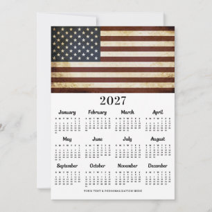 Vintage American Flag Patriotic 12 Month Calendar Holiday Card