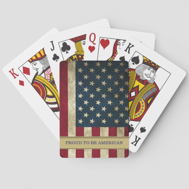 Vintage American Flag Patriotic Personalized Playing Cards (Back)