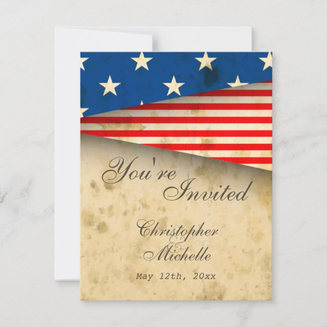 Vintage American Flag Patriotic USA Wedding Invite (Front)