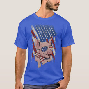 Vintage American Flag Pig Dad Mom Pig Lover 4th of T-Shirt