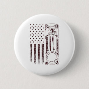 Vintage American Flag Piston Funny Muscle Car Mech 6 Cm Round Badge