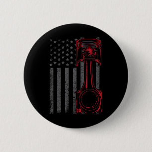 Vintage American Flag Piston Funny Muscle Car Mech 6 Cm Round Badge