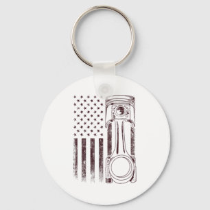 Vintage American Flag Piston Funny Muscle Car Mech Key Ring