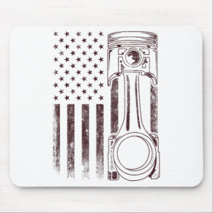 Vintage American Flag Piston Funny Muscle Car Mech Mouse Pad