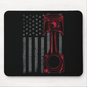 Vintage American Flag Piston Funny Muscle Car Mech Mouse Pad