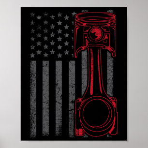 Vintage American Flag Piston Funny Muscle Car Mech Poster