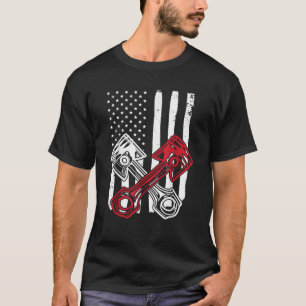 Vintage American Flag Piston Funny Muscle Car Mech T-Shirt