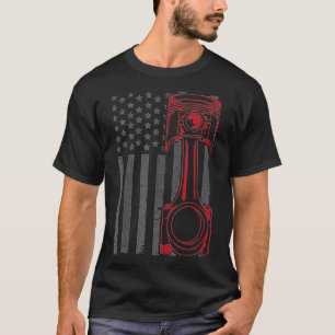 Vintage American Flag Piston Funny Muscle Car Mech T-Shirt