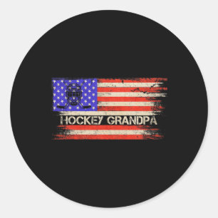 Vintage American Flag Proud Hockey Player Grandpa Classic Round Sticker
