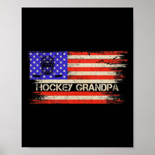Vintage American Flag Proud Hockey Player Grandpa Poster