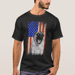 Vintage American Flag Pug Dog Dad Mum Puppy Patrio T-Shirt