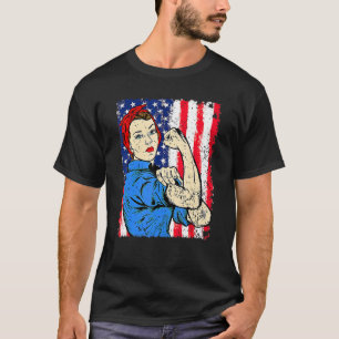 Vintage American Flag Rosie The Riveter Feminist 4 T-Shirt
