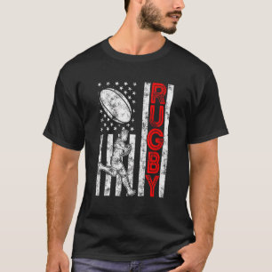Vintage American Flag Rugby Men Boys Dad 4th Of Ju T-Shirt