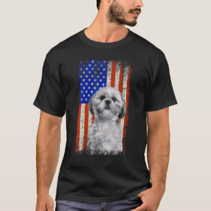 Vintage American Flag Shih Tzu Dog Dad Mum Puppy P T-Shirt