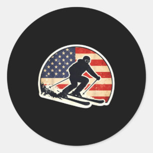 Vintage american flag skier silhouette retro skiin classic round sticker