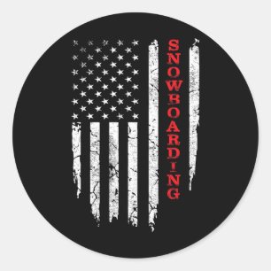 Vintage American Flag Snowboarding Cool Snowboarde Classic Round Sticker