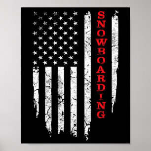 Vintage American Flag Snowboarding Cool Snowboarde Poster