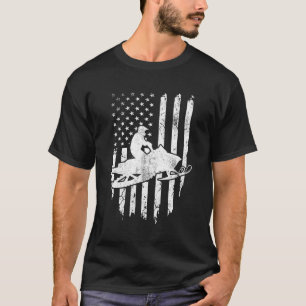 Vintage American Flag Snowmobiling Snowmobile Ride T-Shirt