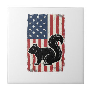 Vintage American Flag Squirrel Patriotic Shirt Des Ceramic Tile