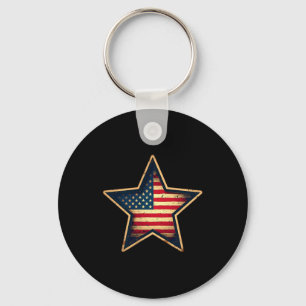 Vintage American Flag Star Patriotic Independence Key Ring