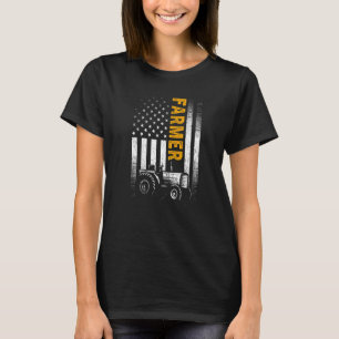 Vintage American Flag Tractor Farmer Rancher Farm T-Shirt