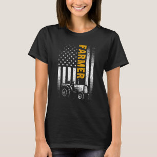 Vintage American Flag Tractor Farmer Rancher Farm T-Shirt