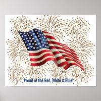 Vintage American Flag with Gold Glitter Fireworks