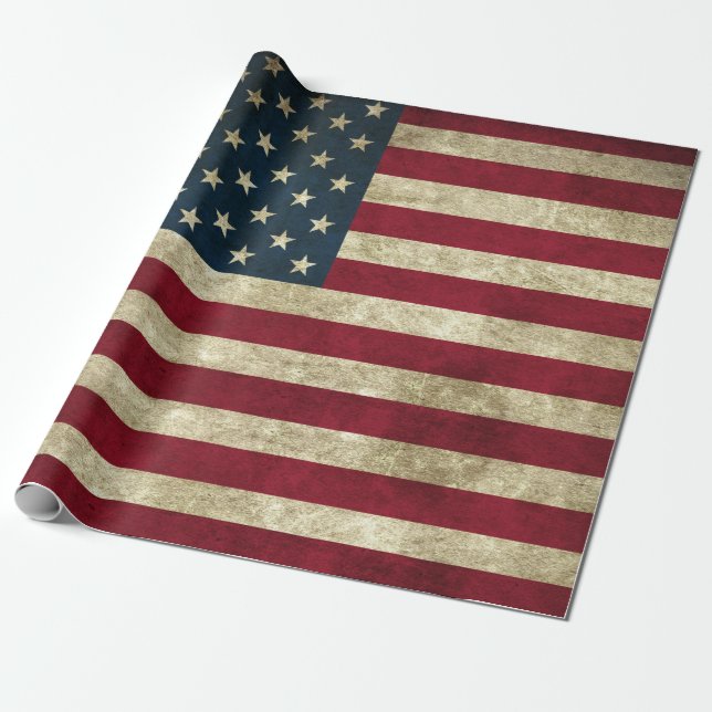 Vintage American Flag Wrapping Paper (Unrolled)