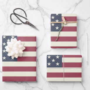 Vintage American flag wrapping paper sheets