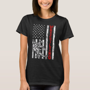 Vintage American Flag Wrestling Men Boys Dad 4th O T-Shirt