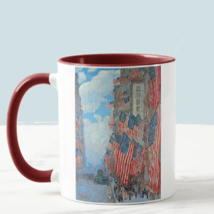 Vintage American Flags on City Street Painting Mug