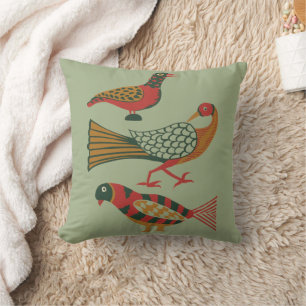 Vintage American Folk Art Birds Floral Art Cushion