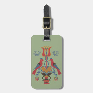 Vintage American Folk Art Birds Heart Floral Luggage Tag