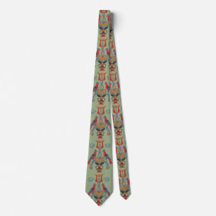 Vintage American Folk Art Birds Heart Floral Tie