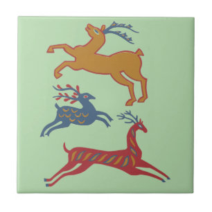 Vintage American Folk Art Deer Custom Colour Ceramic Tile