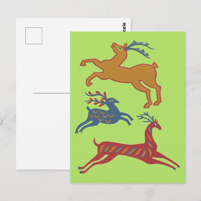 Vintage American Folk Art Deer Custom Colour Postcard (Front/Back)