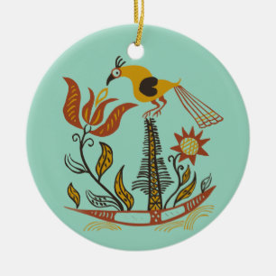 Vintage American Folk Art Tulip Bird Custom Colour Ceramic Ornament