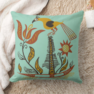 Vintage American Folk Art Tulip Bird Custom Colour Cushion