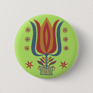Vintage American Folk Art Tulip Floral Decor 6 Cm Round Badge