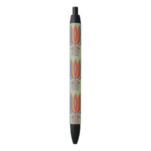 Vintage American Folk Art Tulip Floral Decor Black Ink Pen