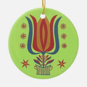 Vintage American Folk Art Tulip Floral Decor Ceramic Ornament