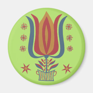Vintage American Folk Art Tulip Floral Decor Magnet