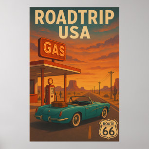 Vintage American Highway Travel Poster