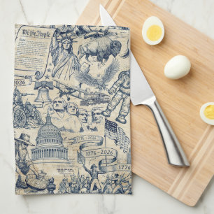 Vintage American History Collage USA 250 ID1308 Tea Towel
