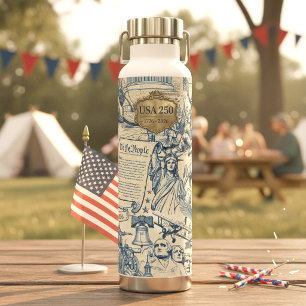 Vintage American History Collage USA 250 ID1308 Water Bottle