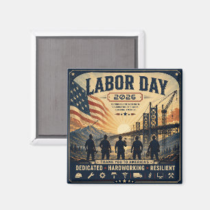 Vintage American Labour Day Worker Tribute Art Magnet