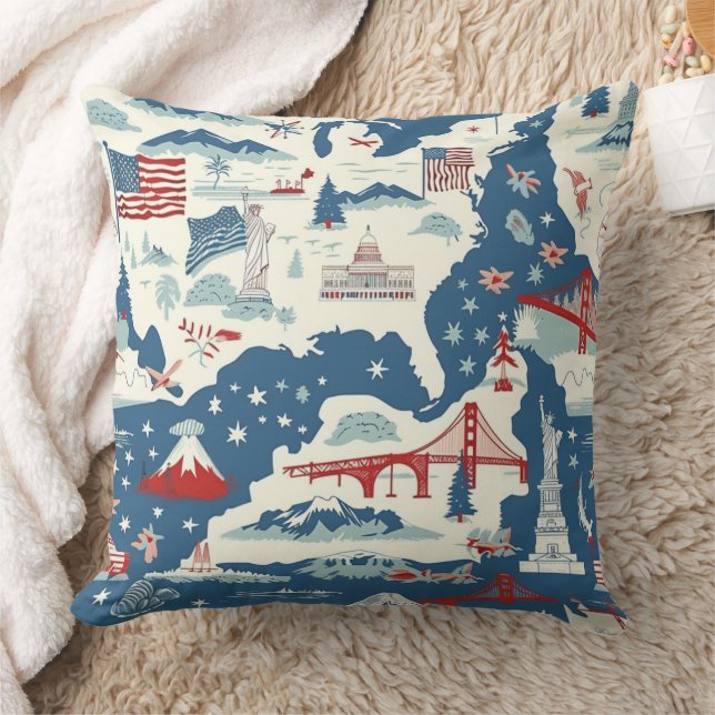 Vintage American Landmark Pattern (2) Cushion (Blanket)