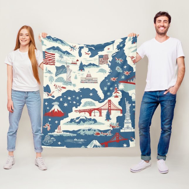 Vintage American Landmark Pattern (2) Fleece Blanket (In Situ)