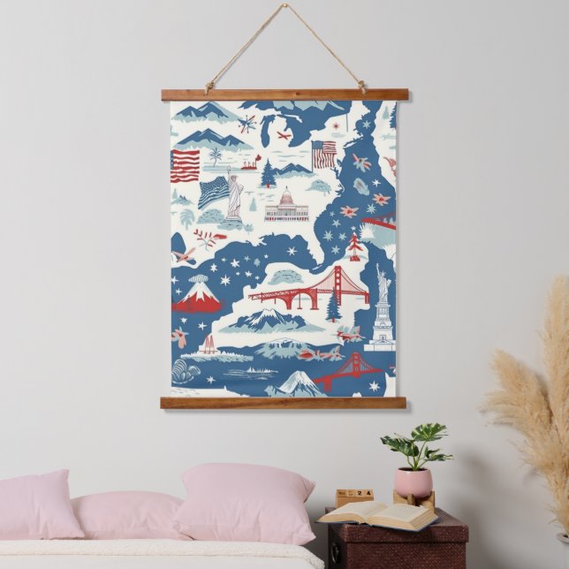 Vintage American Landmark Pattern (2) Hanging Tapestry (Bedroom)