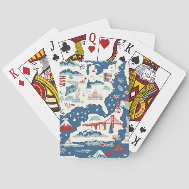 Vintage American Landmark Pattern (2) Playing Cards (Back)